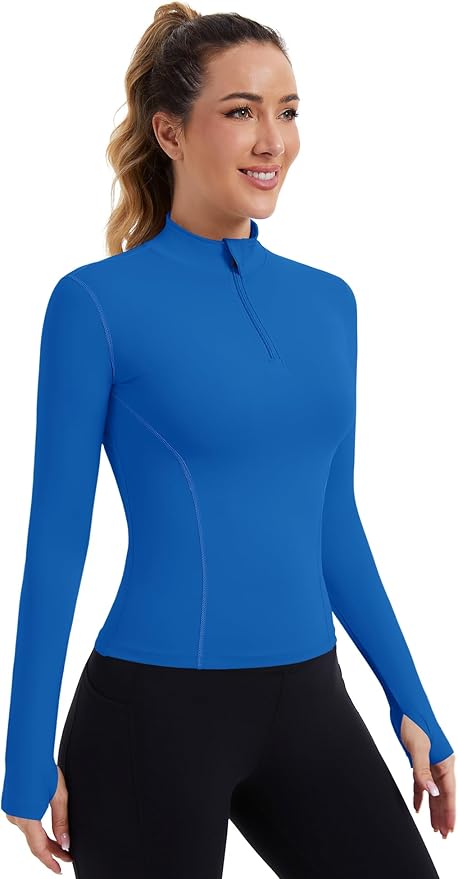 ZHENWEI Womens Workout Tops Long Sleeve Quarter Zip Pullover Quick Dry Golf Shirt Athletic Slim Fit Crop Yoga Gym Tops