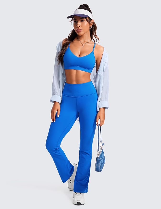 CRZ YOGA Butterluxe V-Neck Sports Bras for Women - Adjustable Thin Straps Padded Yoga Top Basic Wireless Camisole