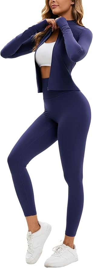 Yknktstc Womens Two Piece Tracksuit Set Long Sleeve Zipper Jacket with Athletic High Waist Leggings Workout Outfit