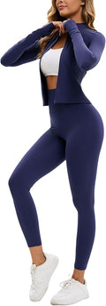Yknktstc Womens Two Piece Tracksuit Set Long Sleeve Zipper Jacket with Athletic High Waist Leggings Workout Outfit