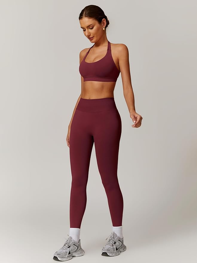 ABOCIW Workout Sets for Women Seamless Scunch Butt Lifting Impact Leggings Halter Sports Bra 2 Piece Gym Outfits