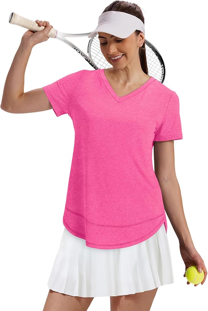 XIEERDUO Womens Workout Tops Short Sleeve Shirts Quick Dry Outfits for Hiking Running V Neck S-3XL