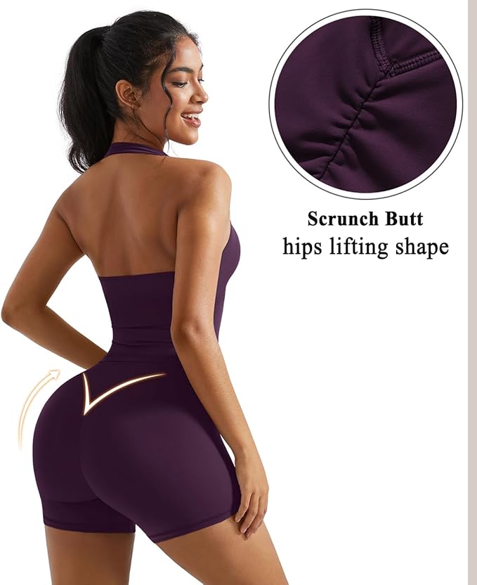 OMKAGI 2 Piece Workout Sets for Women Halter Sports Bra Tank Gym Biker Shorts Outfits