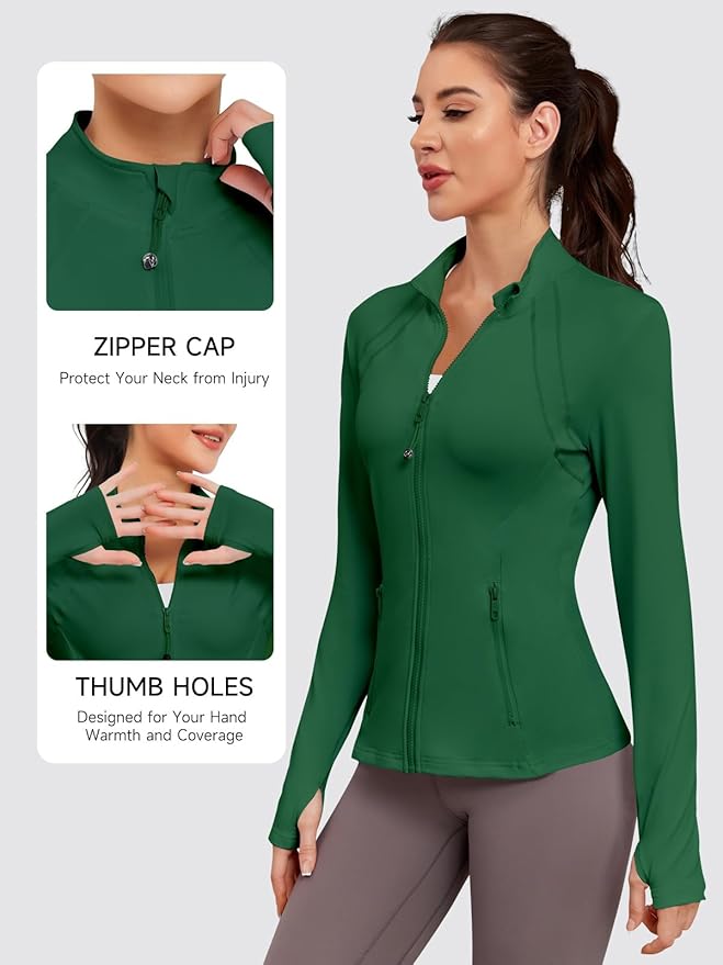 VUTRU Women Athletic Jacket Fitted Workout Running Zip Up Track Coat Layer with Thumb Holes Pockets for Yoga Gym Travel