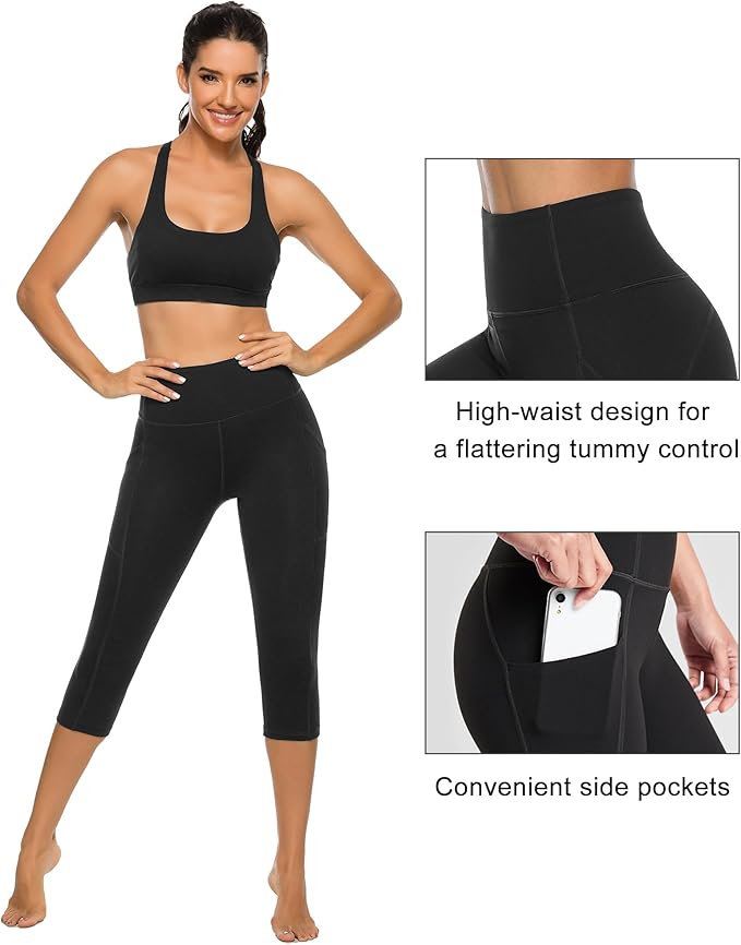 Stelle Women's Capri Yoga Pants with Pockets Essential High Waisted Leggings for Workout