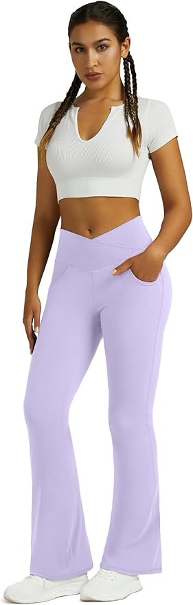 Flare Leggings for Women Yoga Pants with Pockets High Waisted Crossover Flare Leggings Bootcut Casual Yoga Pants