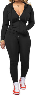 Women Two Piece Outfits Workout Sets Bodycon Legging Jacket Tracksuit Zip Up Hoodie Jogger Matching Sweat Pants Set