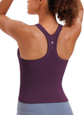 CRZ YOGA Seamless Ribbed Scoop Neck Tank Top for Women - Workout Racerback Padded Athletic Camisole with Built in Bra