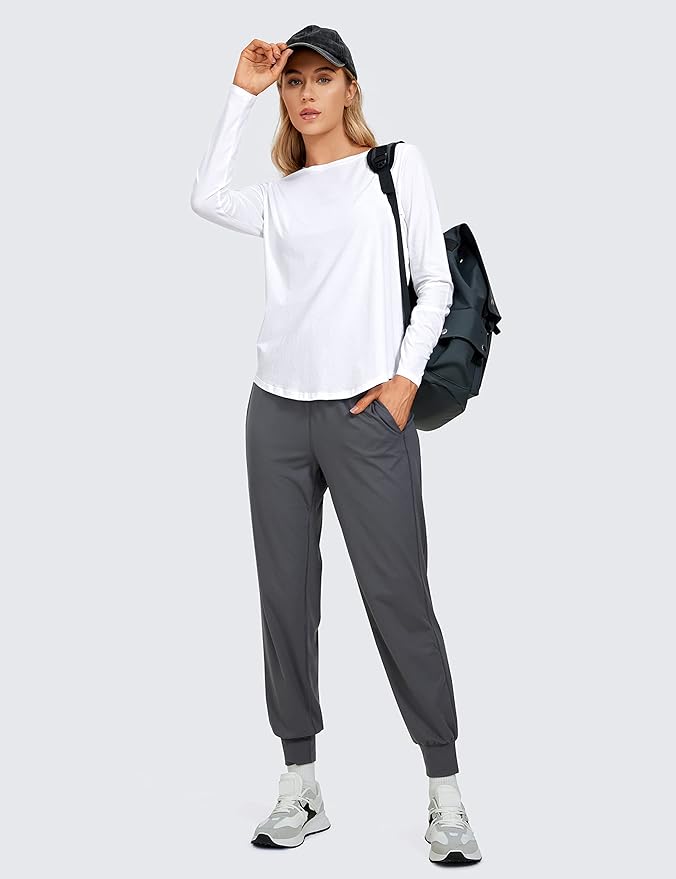 CRZ YOGA Pima Cotton Crewneck Long Sleeve Shirts for Women - Workout Athletic Yoga Casual Tops Soft Plain T-Shirt