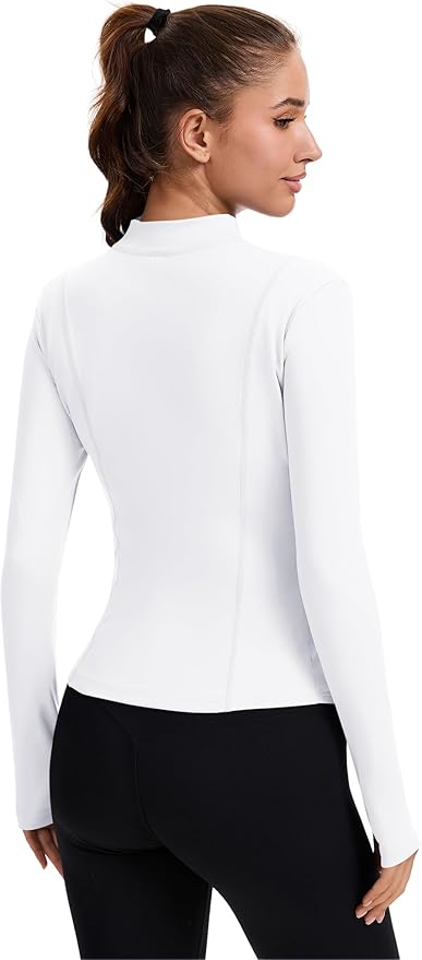 Rapbin Women's Full Zip Workout jackets Runing Slim Fit Athletic Tops With Thumb Holes