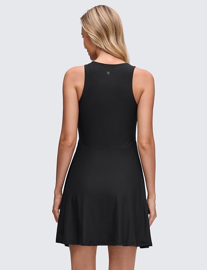 CRZ YOGA Cloudweight Double Layer Midi Dress for Women - Crewneck Flowy Tank Top Sleeveless Outfits for Casual Travel
