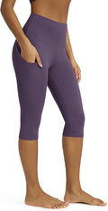ODODOS Women's High Waisted Yoga Capris with Pockets, Tummy Control Non See Through Workout Athletic Running Capri Leggings