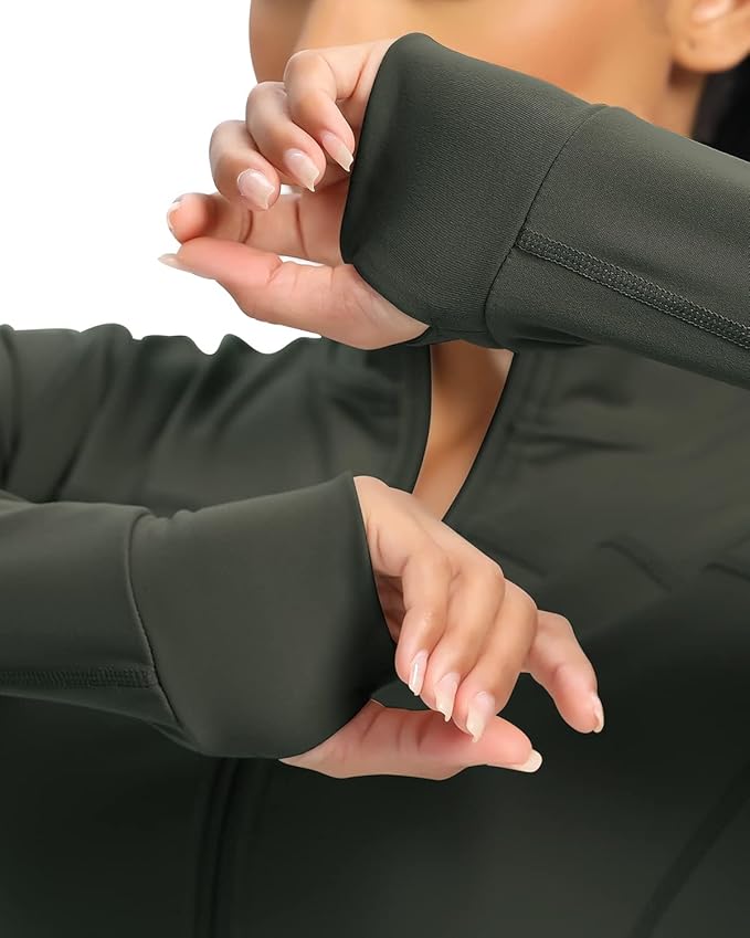 Women BBL Jacket Full Zip UP Workout Athletic Cropped Jacket wIth Thumb Holes Running Yoga Sportswear