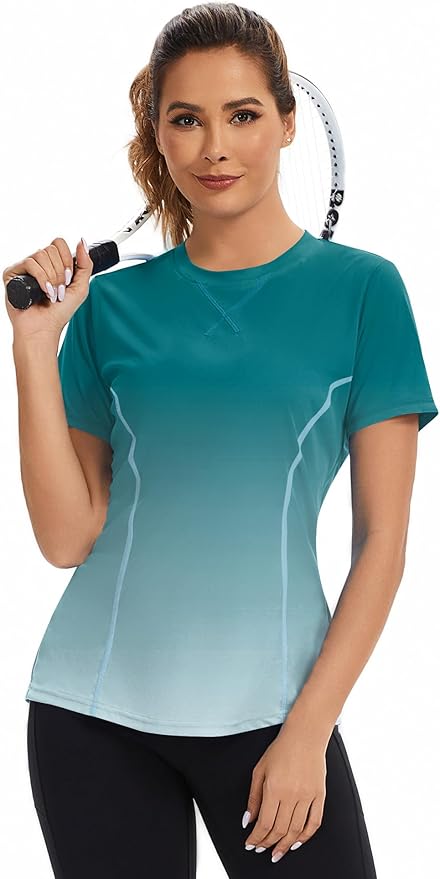 AVOOGUE Women's Short Sleeve Workout Tops Quick Dry Athletic UPF50+ Sun Protection Shirts Gym Hiking Running Yoga Clothes