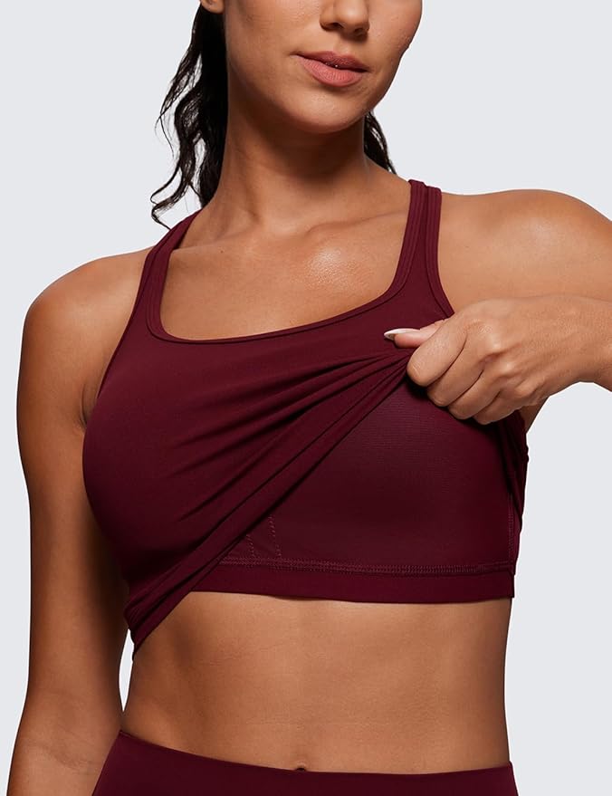 CRZ YOGA Butterluxe Racerback Crop Tank Tops for Women - Padded Y-Back Longline Sports Bras Scoop Neck Workout Yoga