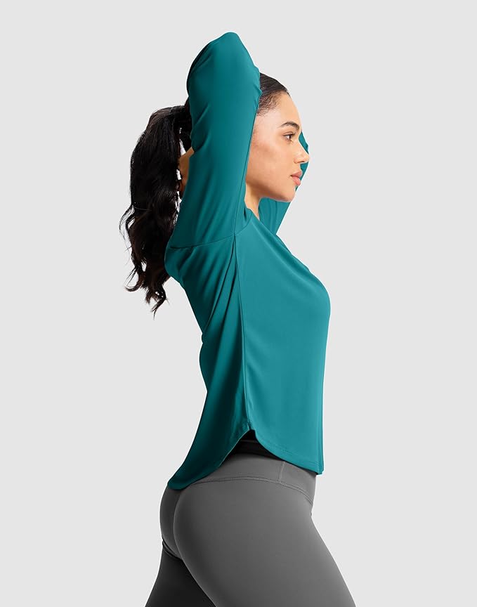 SANTINY Lightweight Long Sleeve Workout Tops for Women Breathable Gym Yoga Athletic Running Hiking Top UPF 50+ Sun Shirts