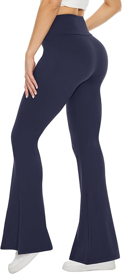 TNNZEET Black Flare Leggings for Women, Crossover Yoga Pants with Pockets Bootcut Flared Leggings