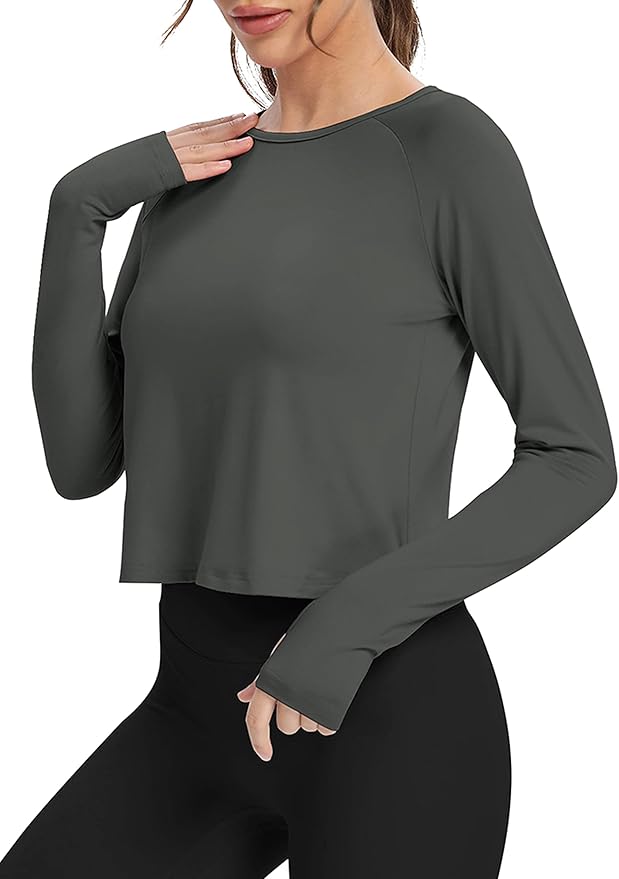 Bestisun Long Sleeve Athletic Workout Shirts Sports Yoga Gym Crop Tops for Women