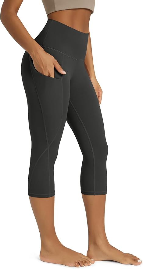 ODODOS Women's High Waisted Yoga Capris with Pockets, Tummy Control Non See Through Workout Athletic Running Capri Leggings