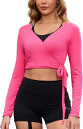 Perfashion Women Ballet Wrap Top Pilates Yoga Long Sleeve Workout Tie Tops Y2K Dance Shirt Blouses