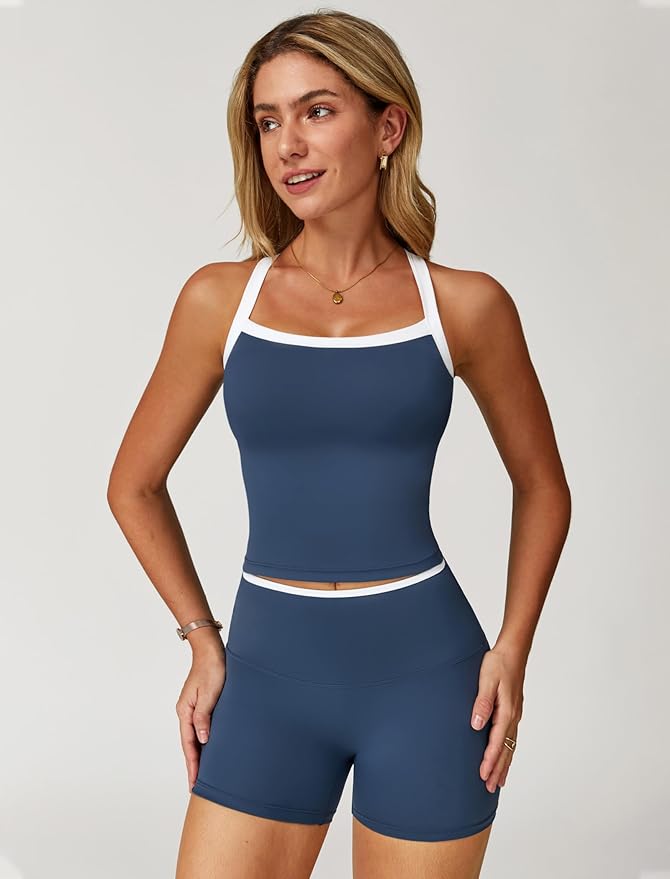 QBGJTD Two Piece Workout Sets For Women Tank Top Matching High Waist Booty Lifting Shorts Gym Yoga Active Wear Outfits