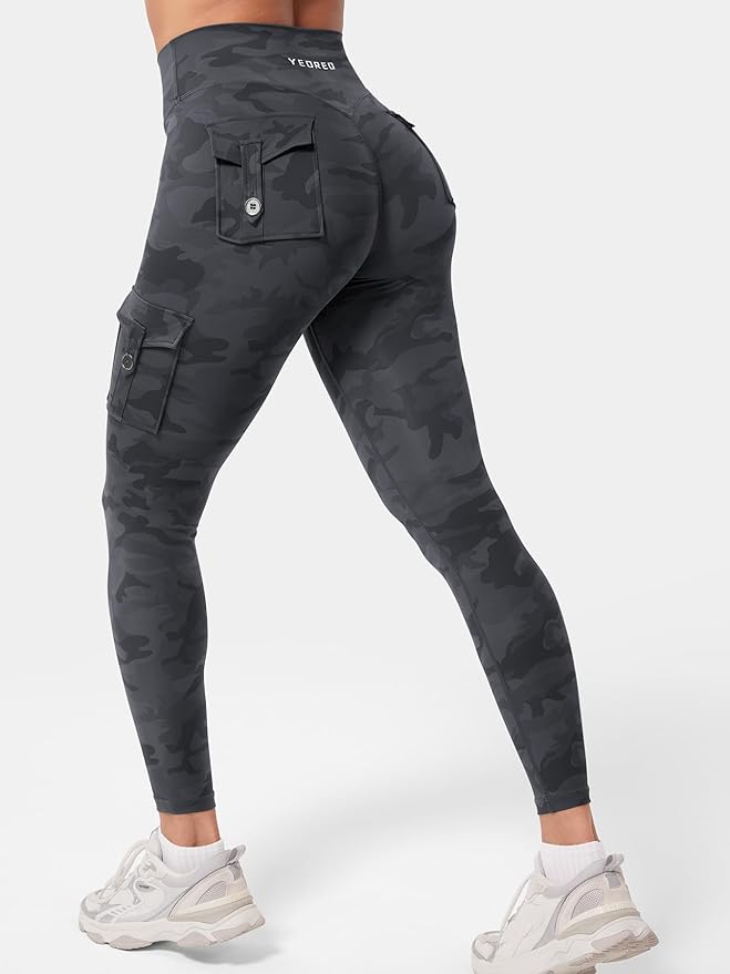 YEOREO CoreFlex Workout Cargo Leggings with Pockets for Women Hidden Scrunch Butt Lifting Leggings Gym Yoga Pants
