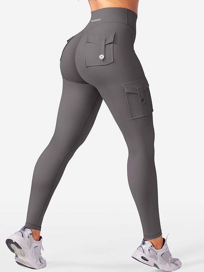 YEOREO CoreFlex Workout Cargo Leggings with Pockets for Women Hidden Scrunch Butt Lifting Leggings Gym Yoga Pants