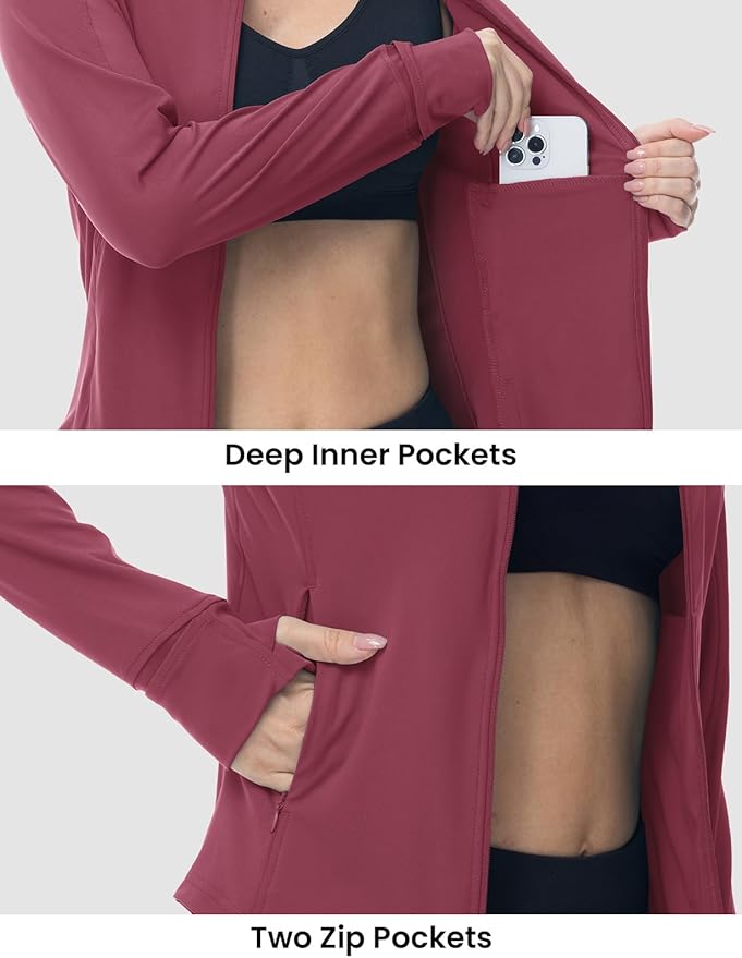 BGOWATU Women's Workout Athletic Jacket Full Zip Running Jackets Gym Yoga Track Tops with Pockets Thumb Hole