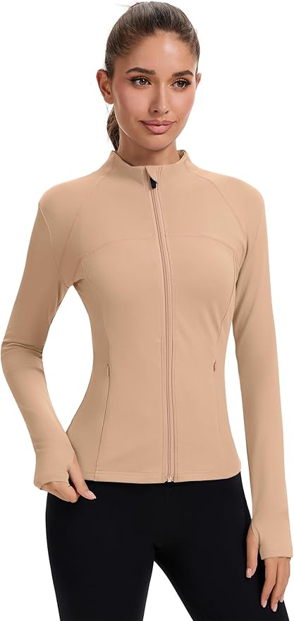 Rapbin Women's Full Zip Workout jackets Runing Slim Fit Athletic Tops With Thumb Holes