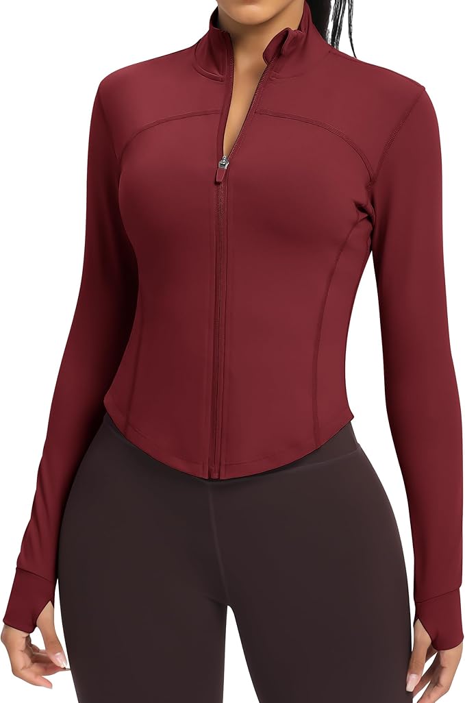 Women BBL Jacket Full Zip UP Workout Athletic Cropped Jacket wIth Thumb Holes Running Yoga Sportswear