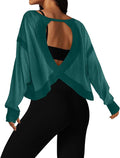 UNIANKIYA Open Back Workout Tops for Women Long Sleeve Cropped Athletic Clothes Gym Running Yoga Low Impact Sports T Shirts
