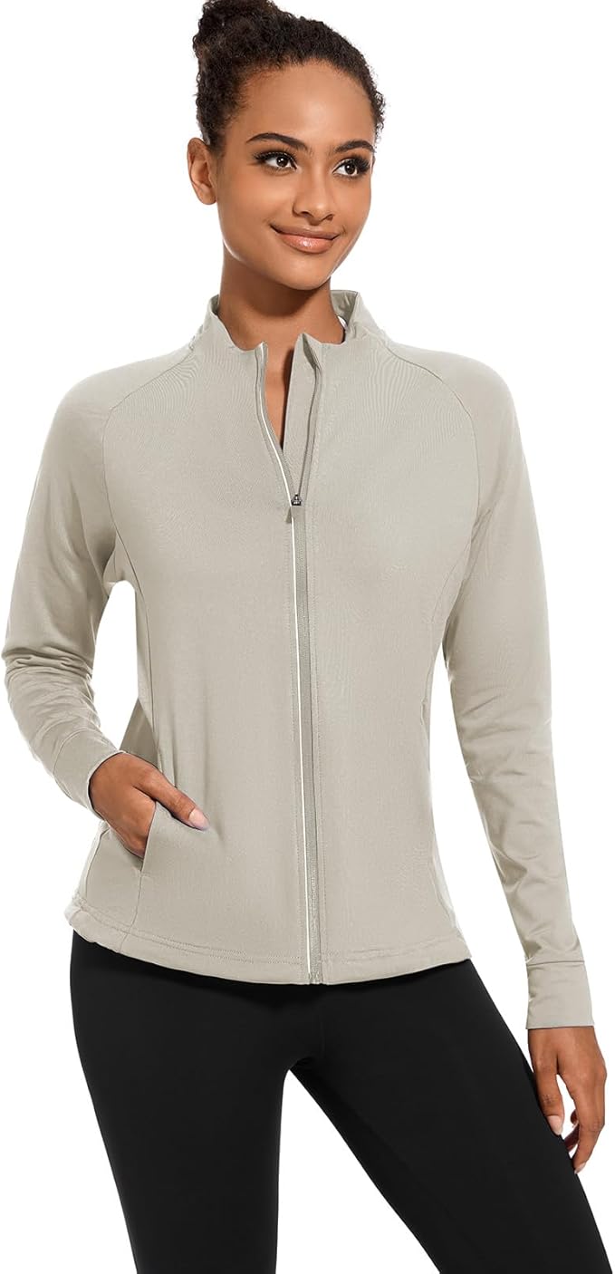 bpbtti Women's Polar Fleece Zip Up Workout Jackets with Pockets Slim Fit Cottony Soft Jacket for Running Athletic Yoga
