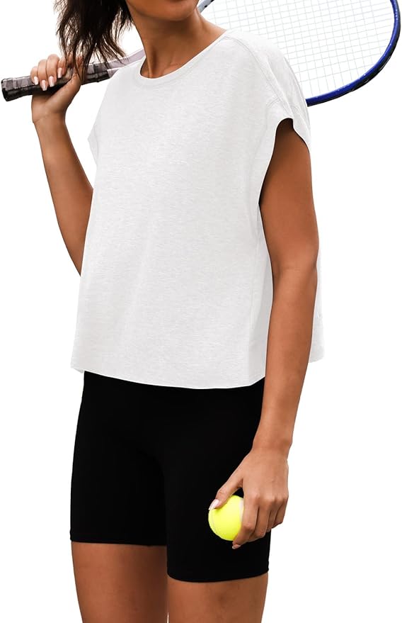 Women Open Back Workout Shirts Short Sleeve Tops Casual Yoga Y2k Athletic Gym Running Crop Tees