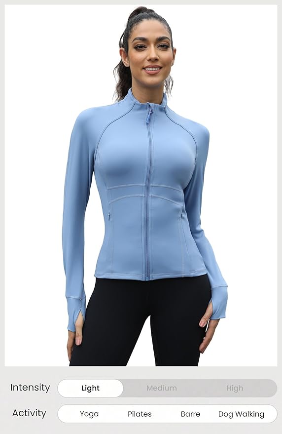 Waitfairy Zip Up Jackets for Women Yoga Gym Top Running Workout Jackets for Woman Track Jacket Women with Thumb Holes
