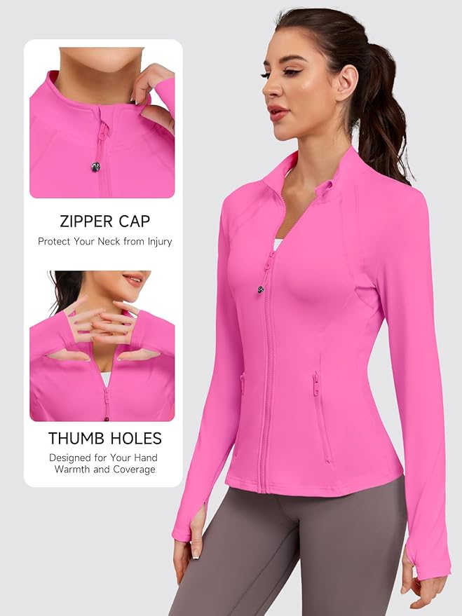 VUTRU Women Athletic Jacket Fitted Workout Running Zip Up Track Coat Layer with Thumb Holes Pockets for Yoga Gym Travel