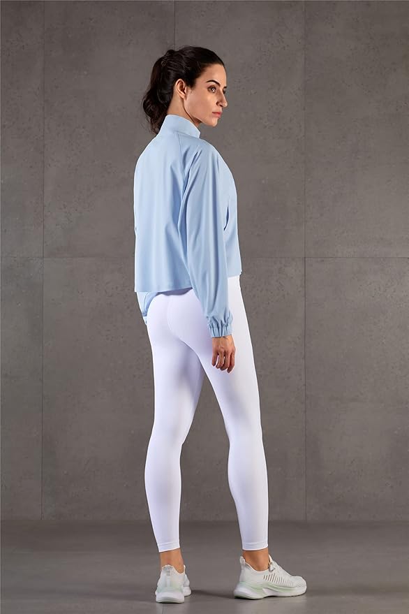 altiland Women's Athletic Running Yoga Gym Track Zip Up Cropped Jackets UPF 50+ Sun Protection Long Sleeve Workout Shirts