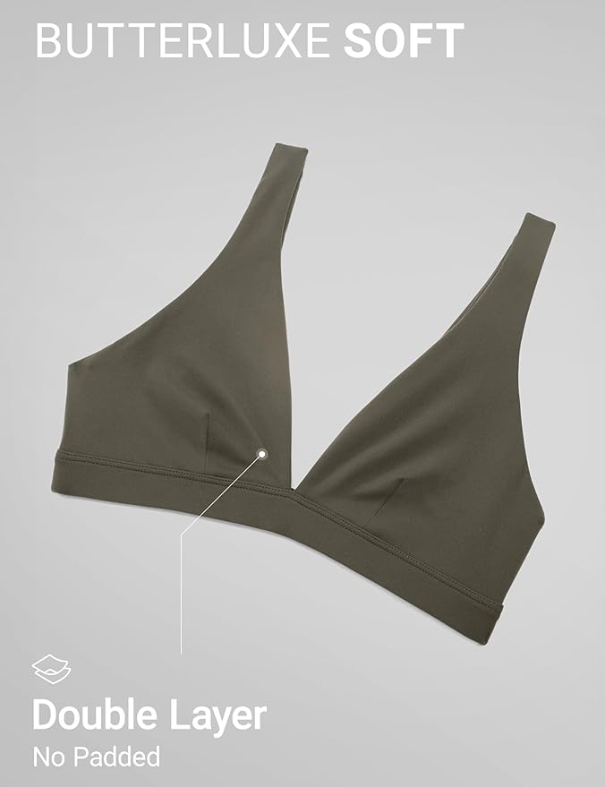 CRZ YOGA Butterluxe Soft Double Lined Deep V Neck Sports Bras for Women - Open Back Yoga Crop Top Casual Non Padded