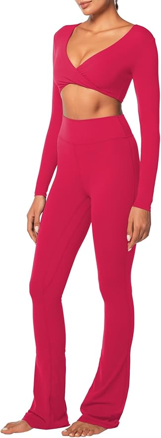 Sunzel Long Sleeve Workout Tops for Women Buttery Soft Deep V Twist Cropped Tops with Compression for Yoga Pilates Gym Outfit