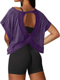 UNIANKIYA Open Back Workout Tops for Women Loose Fit Athletic Crop Tee Short Sleeve Gym Running Yoga Shirt
