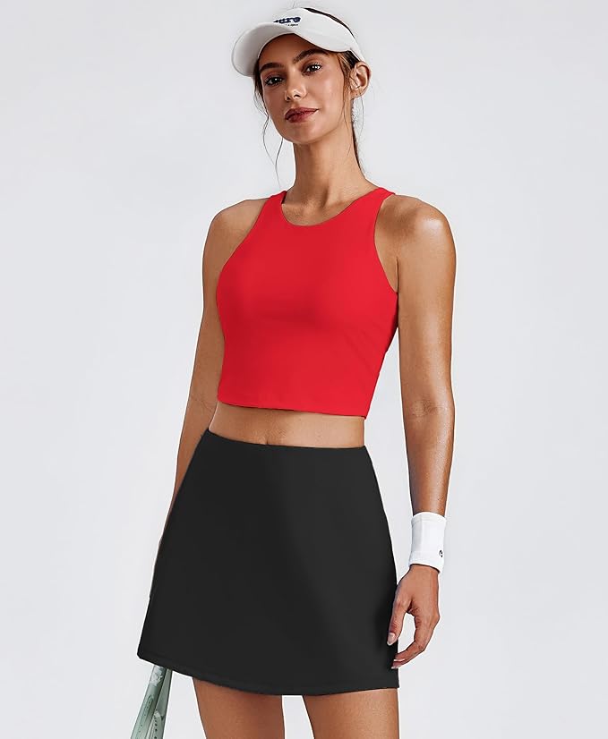 PINSPARK Women Sports Bra High Neck Racerback Workout Crop Tank Top Longline Padded Yoga Tops with Built in Pads