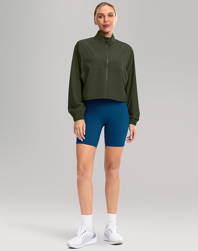 Soothfeel Women's Athletic workout Jacket Lightweight UPF 50+ Long Sleeve Sun Protection Shirts Zip Up Cropped Hiking Tops
