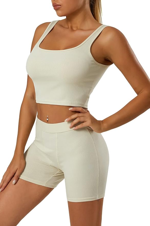 LICOBOD Casual Workout Sets 2 Piece Outfits for Women Ribbed Crop Tank Top High Waist Yoga Leggings Lounge Wear Tracksuit