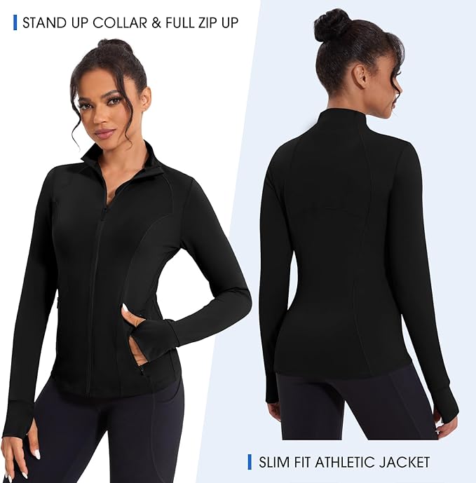 Workout Jackets for Women Lightweight Running Sweat Jackets Full Zip Up Exercise Yoga Athletic Clothes with Pockets