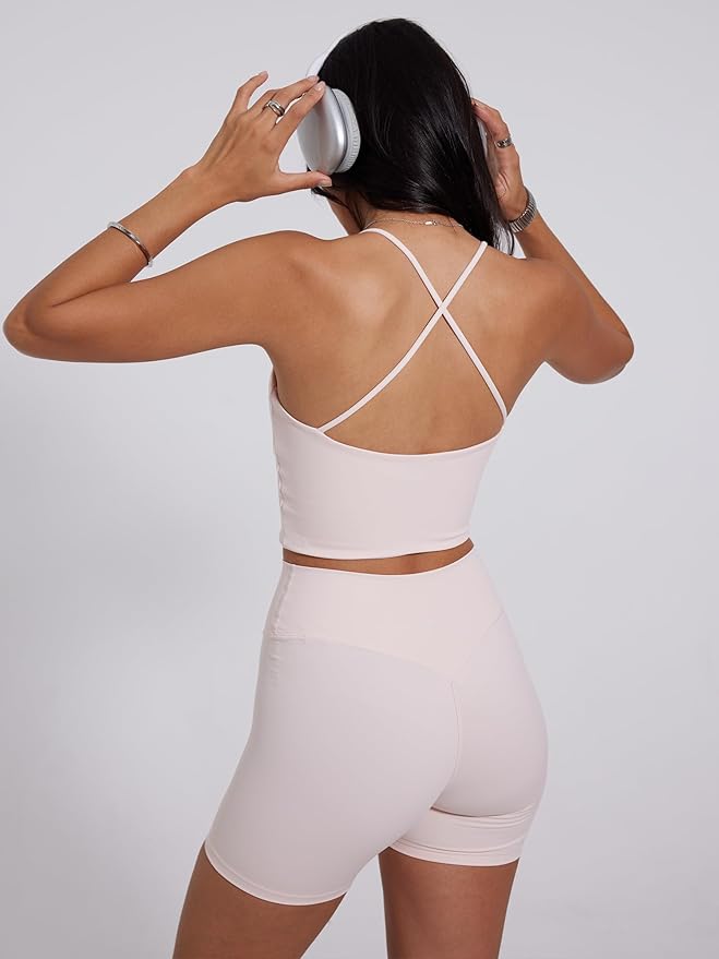 Danysu Sculpt Workout Tank Tops Women Backless Longline Sports Bras Strappy Padded Yoga Top