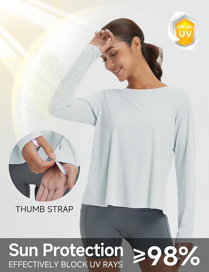baleaf Women's Running Sun Shirts Long Sleeve UPF 50+ Workout Tops UV Athletic Split Back Quick Dry Lightweight
