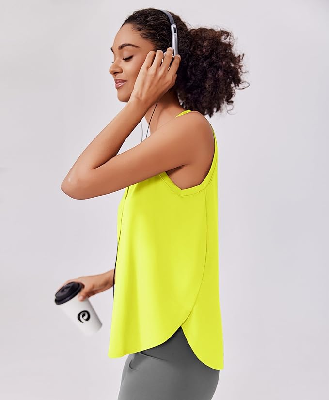 PINSPARK Workout Tank Tops Woman UPF 50+ Yoga Tanks Quick Dry Sleeveless Gym Shirts with Side Slits Loose Fit Athletic Top