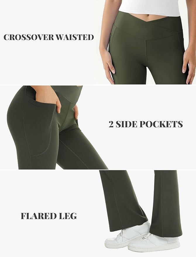 COPYLEAF Women's Flare Yoga Pants with Pockets V Crossover High Waisted Bootcut Yoga Leggings-Flare Workout Gym Leggings