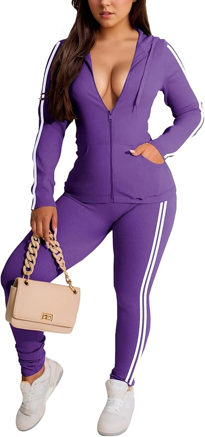YeGine Women 2 Piece Outfits Long Sleeve Tracksuit Bodycon Matching Sets Hoodie Jacket Jogging Suit