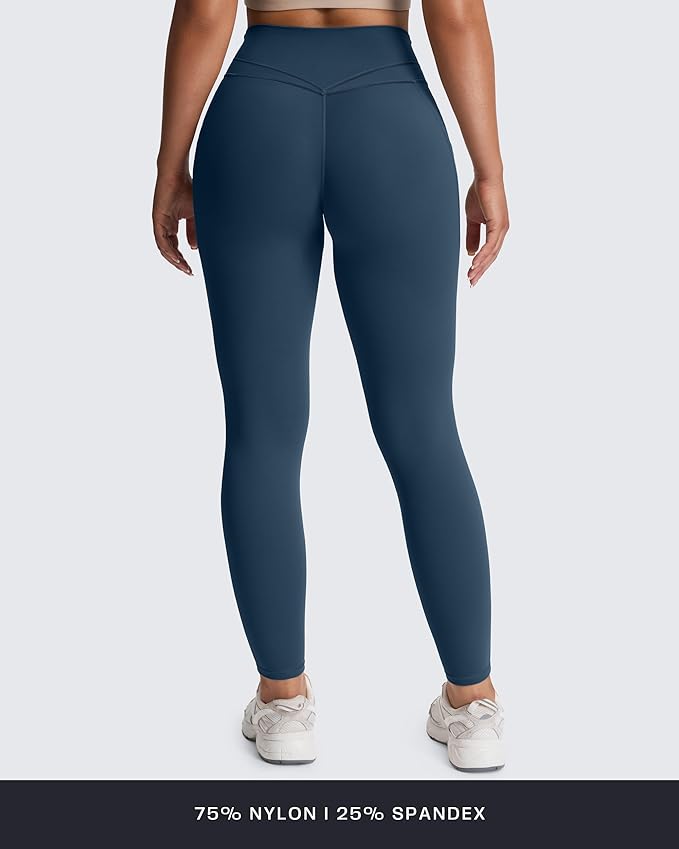 Aoxjox Women's Trinity High Waisted Yoga Pants with Pockets Cross-Waist Tummy Control Buttery Soft Workout Leggings 26"
