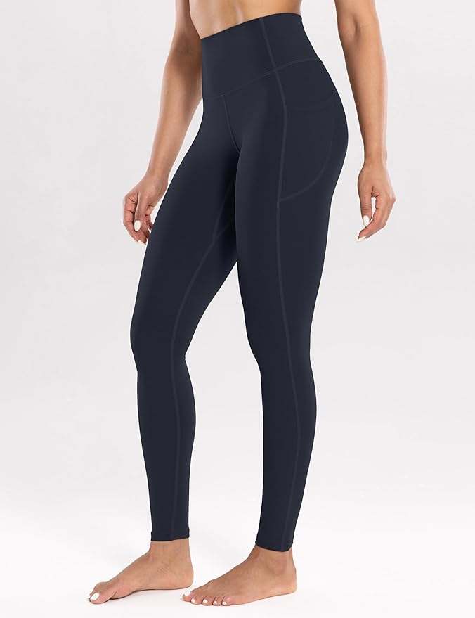 ENERBLOOM Workout Leggings with Pockets for Women High Waist Yoga Pants 25"/28" Cream Soft Lightweight Athletic Gym Tights